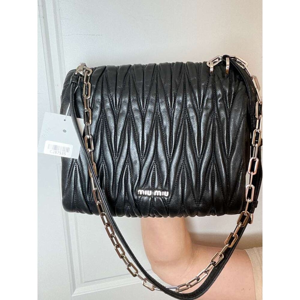 NWT Miu Miu Two-Way 2010 Matelassé Nappa Leather Shoulder Bag W/ Dustbag Black